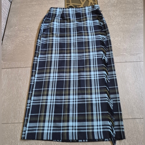 Requirements Dresses & Skirts - Requirements Black, Light Blue & Olive Plaid Midi Wrap Pencil Skirt